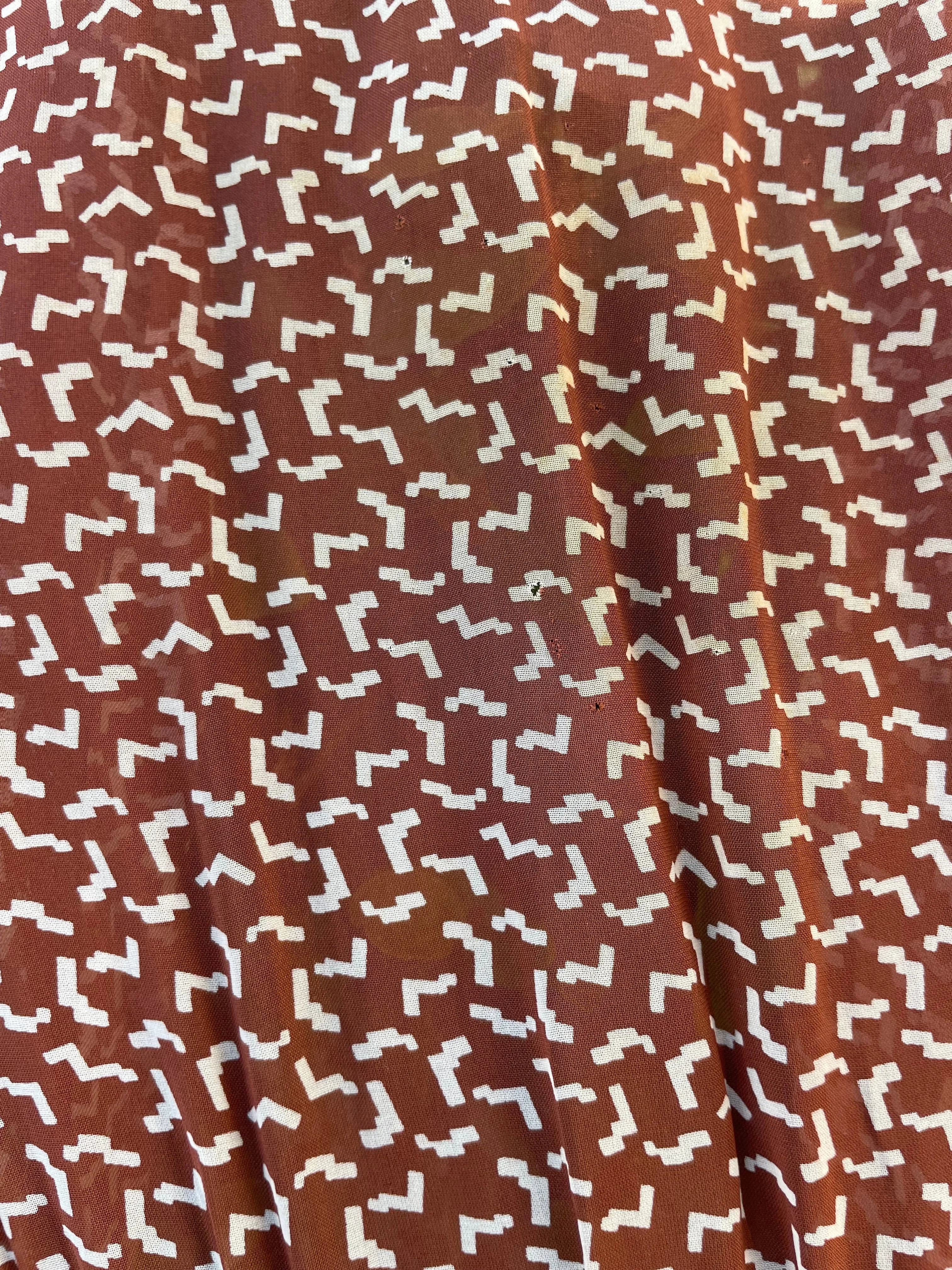 1930s Printed Chocolate Brown Chiffon Over Dress