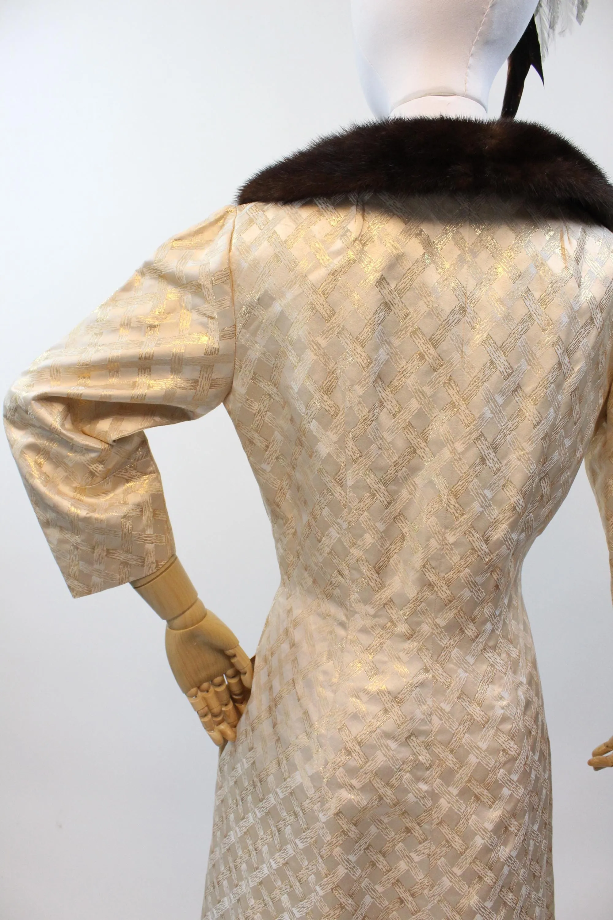 1960s I MAGNIN GOLD metallic MINK gown dress robe | new fall winter