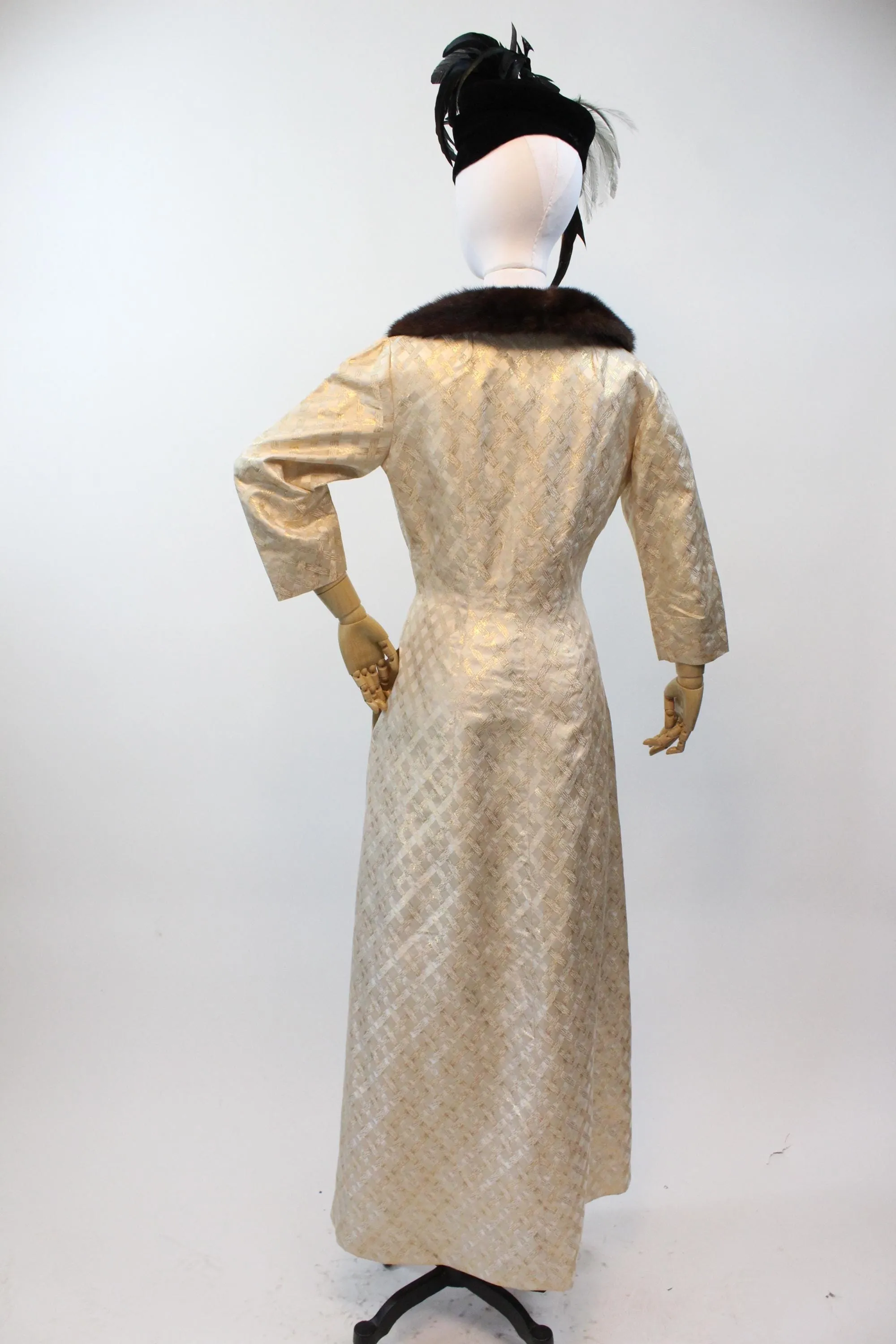 1960s I MAGNIN GOLD metallic MINK gown dress robe | new fall winter
