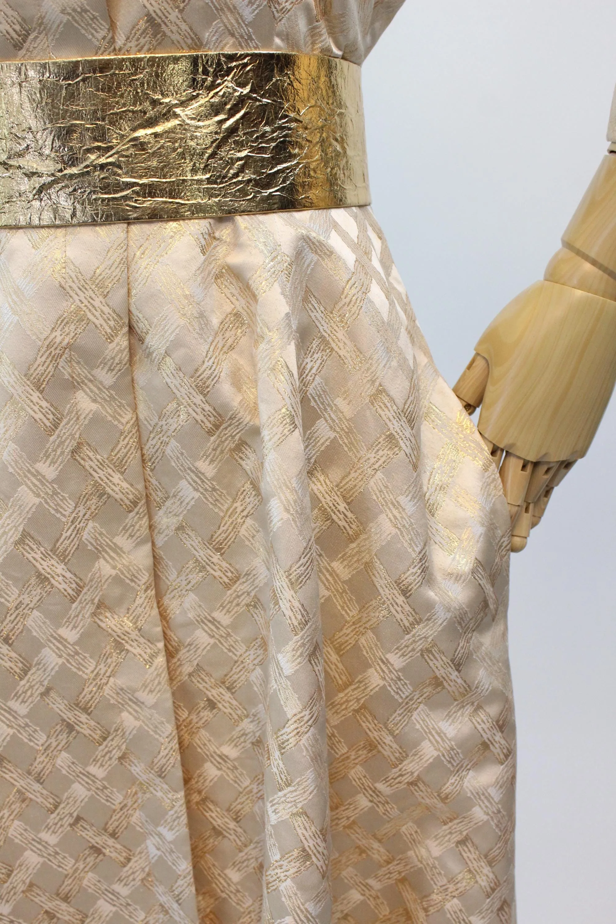 1960s I MAGNIN GOLD metallic MINK gown dress robe | new fall winter