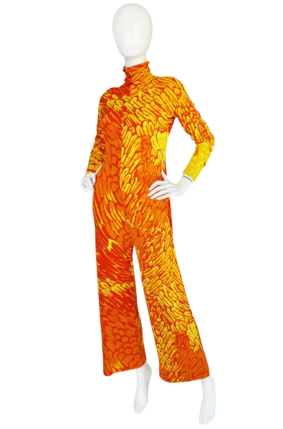 1970s La Mendola Silk Jersey Jumpsuit & Silk Chiffon Overlay