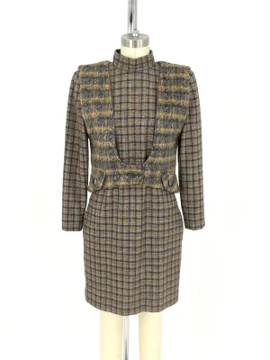 70s Galanos Wool Plaid Dress Set