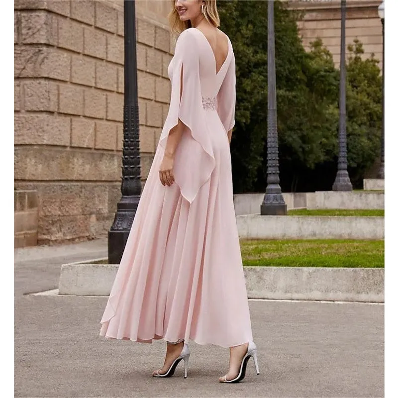 A-Line Blushing Pink 3/4 Sleeves Mother of The Bride Dresses