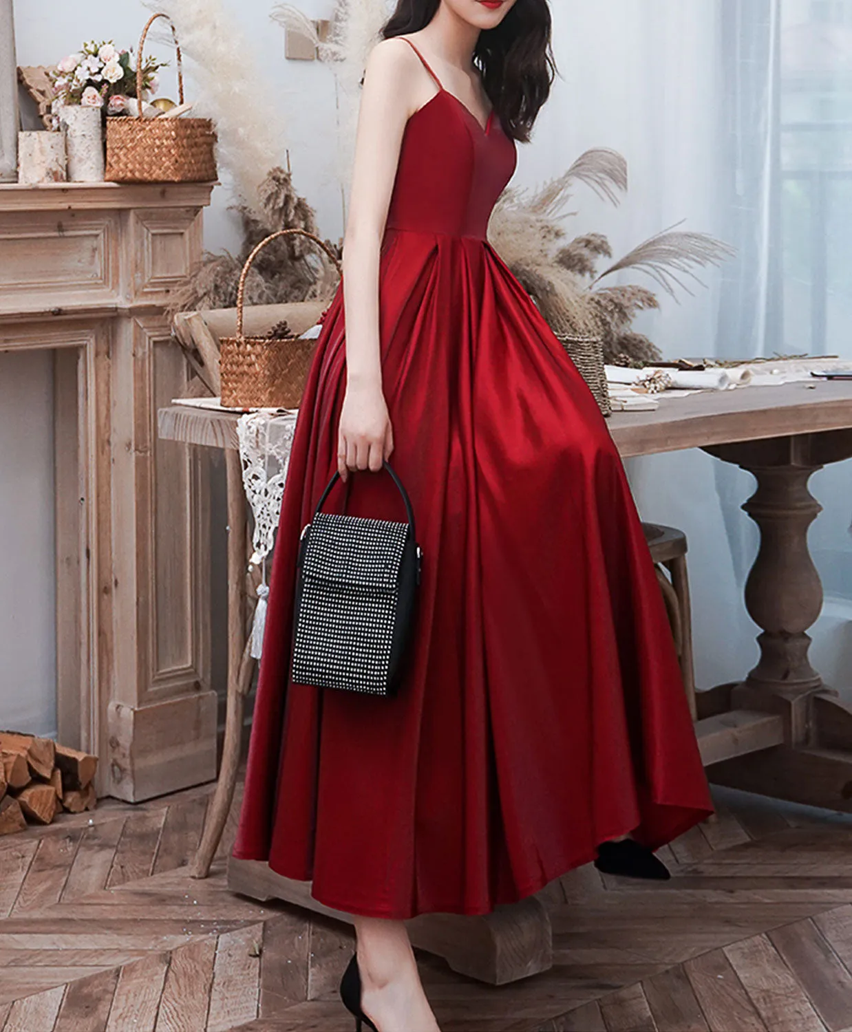 A-Line Burgundy Long Prom Dresses, Burgundy Formal Graduation Dresses