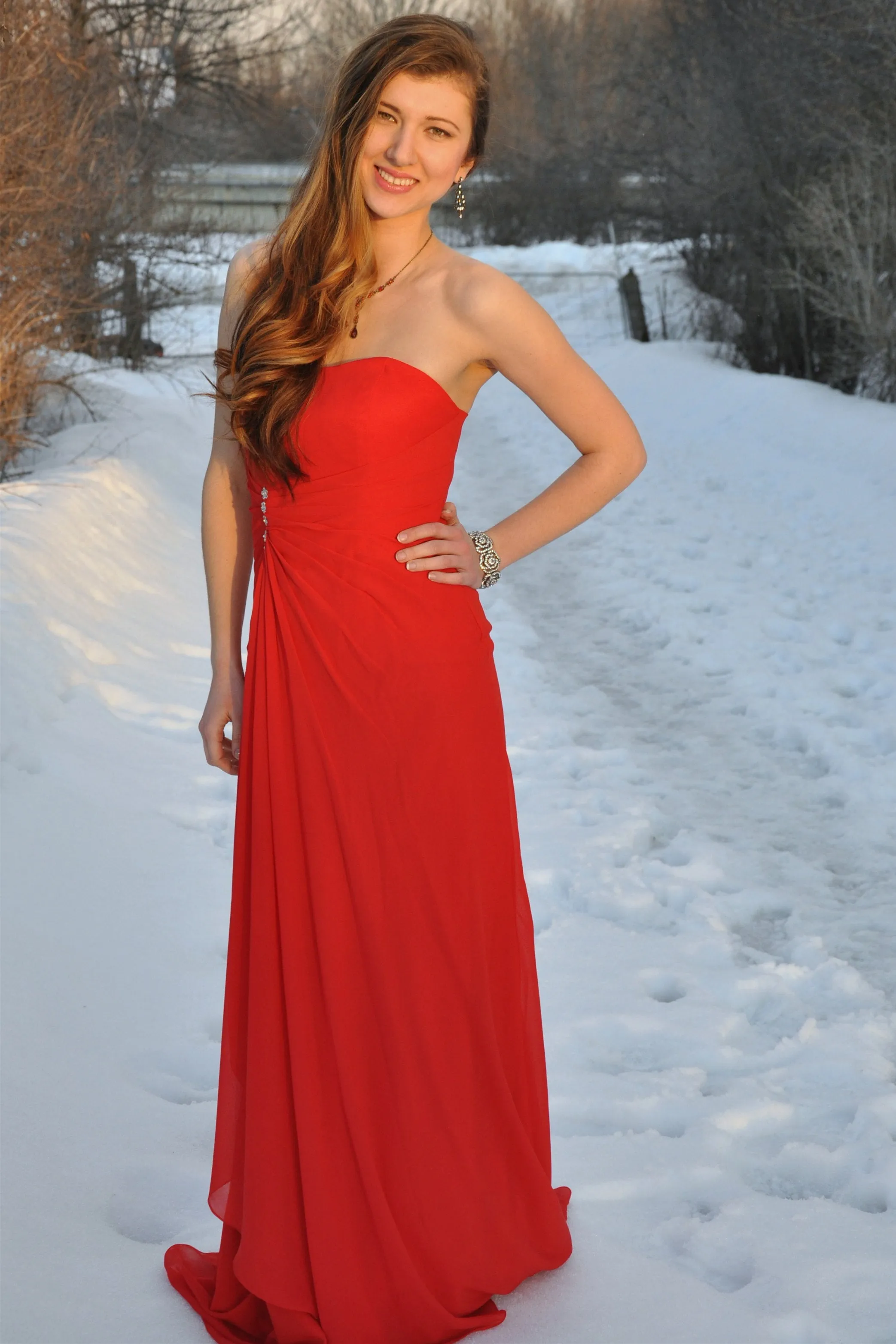 A-line Sweetheart Floor Length Chapel Chiffon Beaded Prom Dress