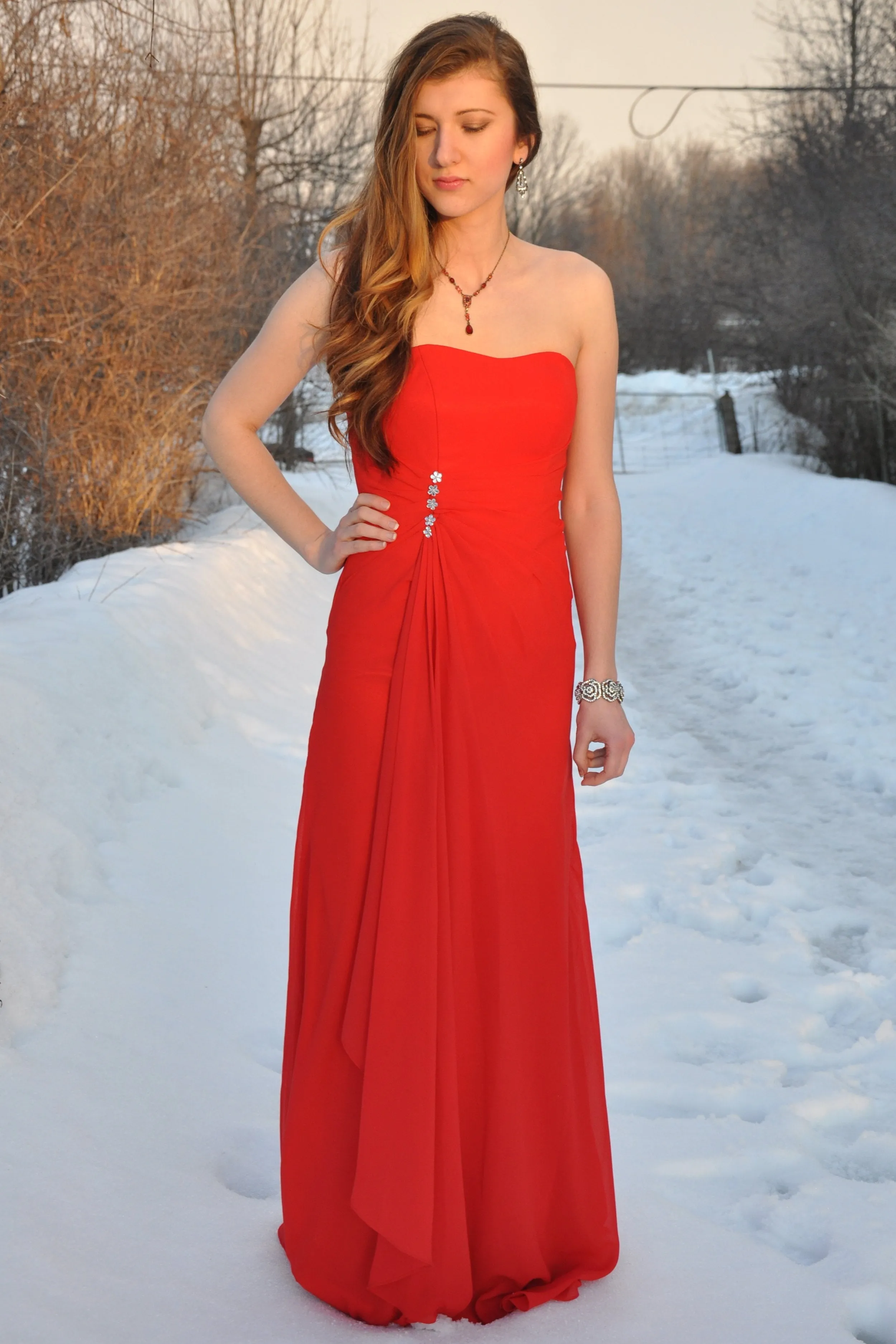 A-line Sweetheart Floor Length Chapel Chiffon Beaded Prom Dress