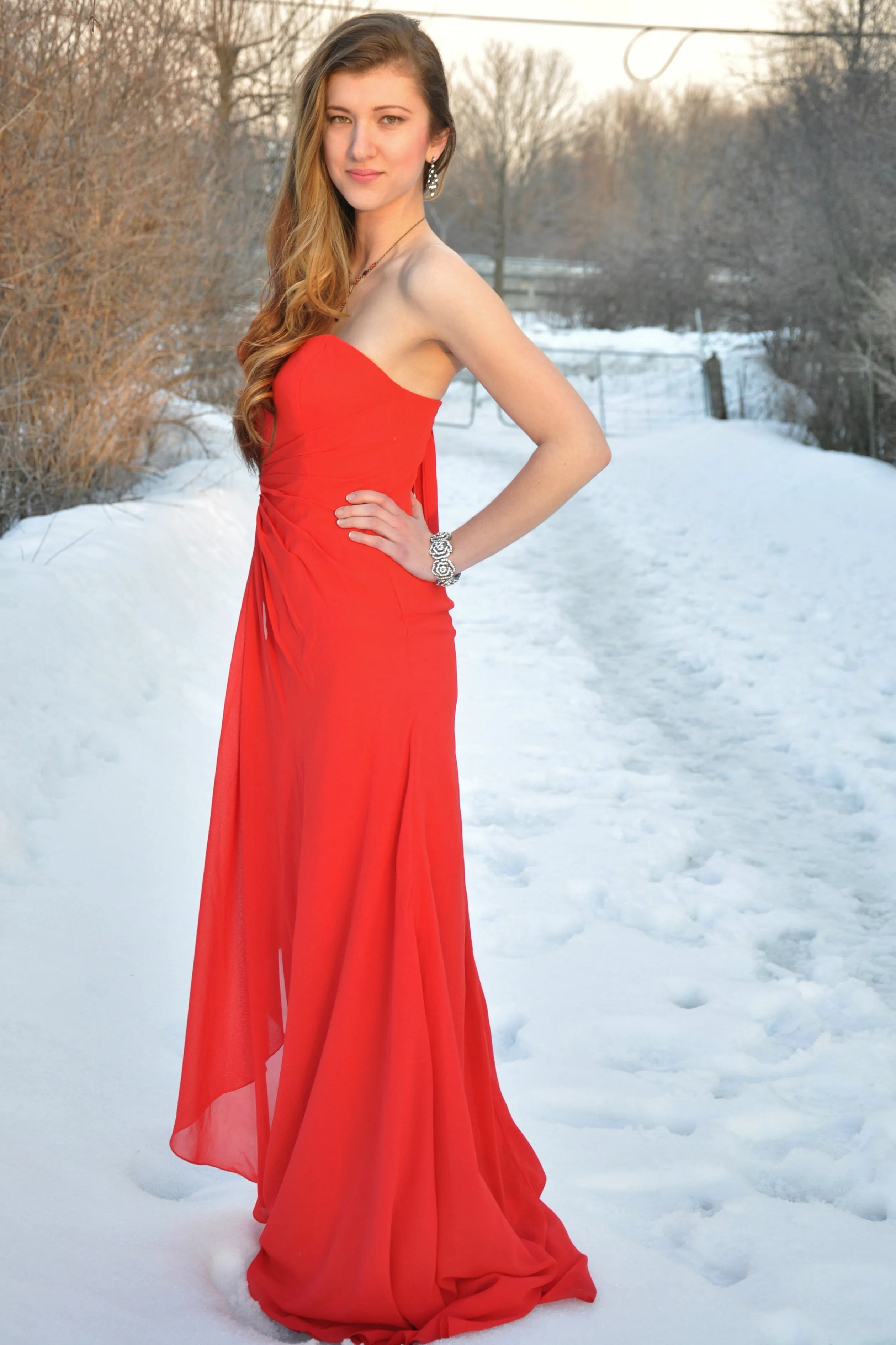 A-line Sweetheart Floor Length Chapel Chiffon Beaded Prom Dress
