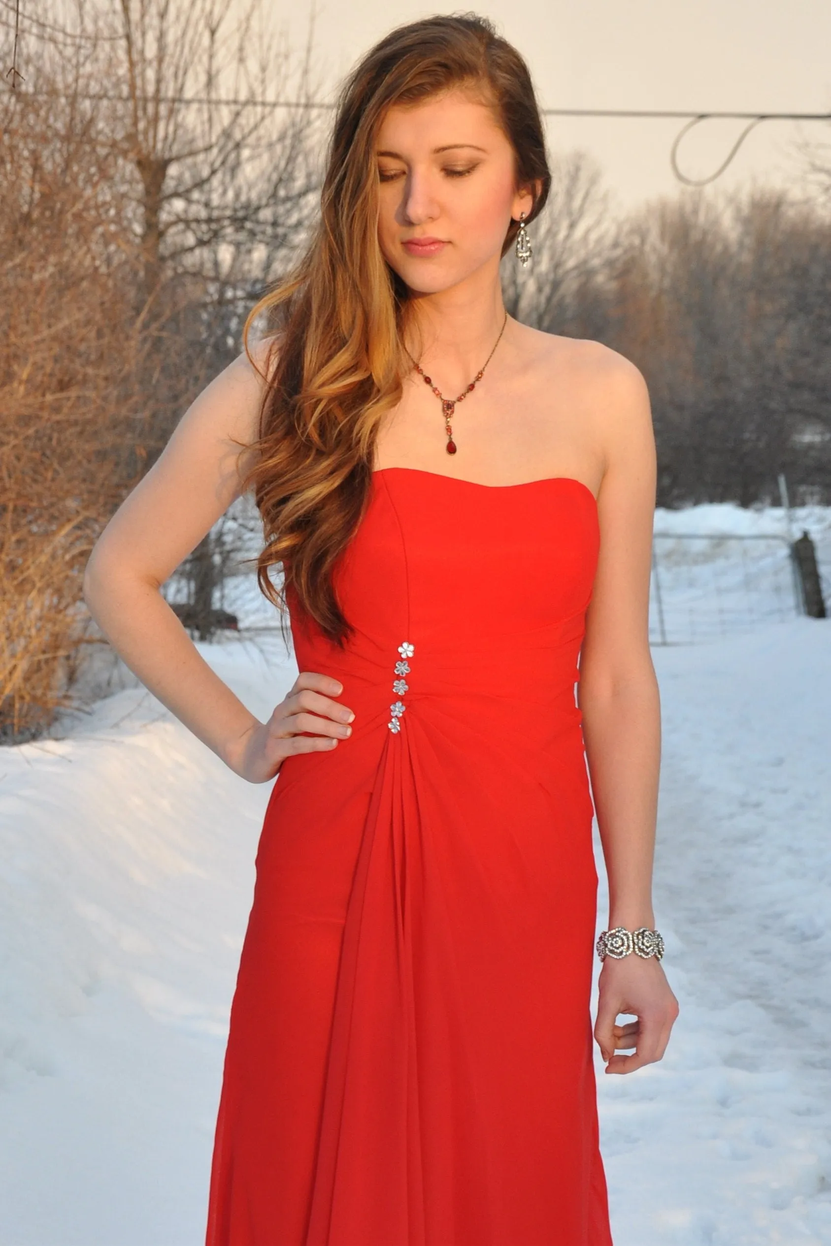 A-line Sweetheart Floor Length Chapel Chiffon Beaded Prom Dress