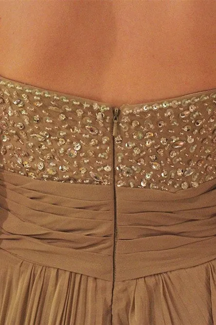 A-line Sweetheart Floor Length Chiffon Rhinestone Backless Prom Dress