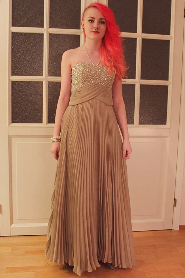 A-line Sweetheart Floor Length Chiffon Rhinestone Backless Prom Dress