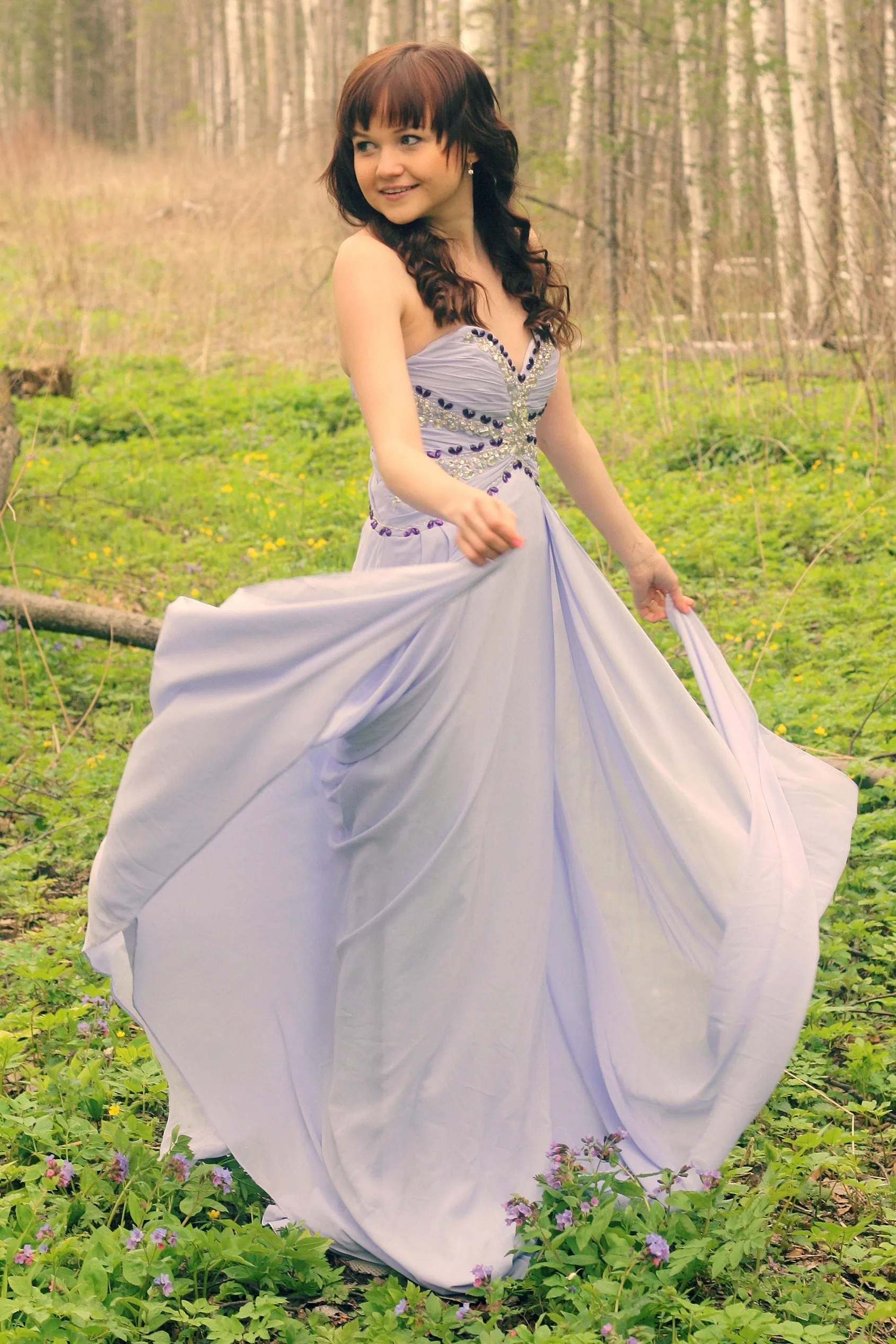 A-line Sweetheart Floor Length Chiffon Rhinestone Prom Dress