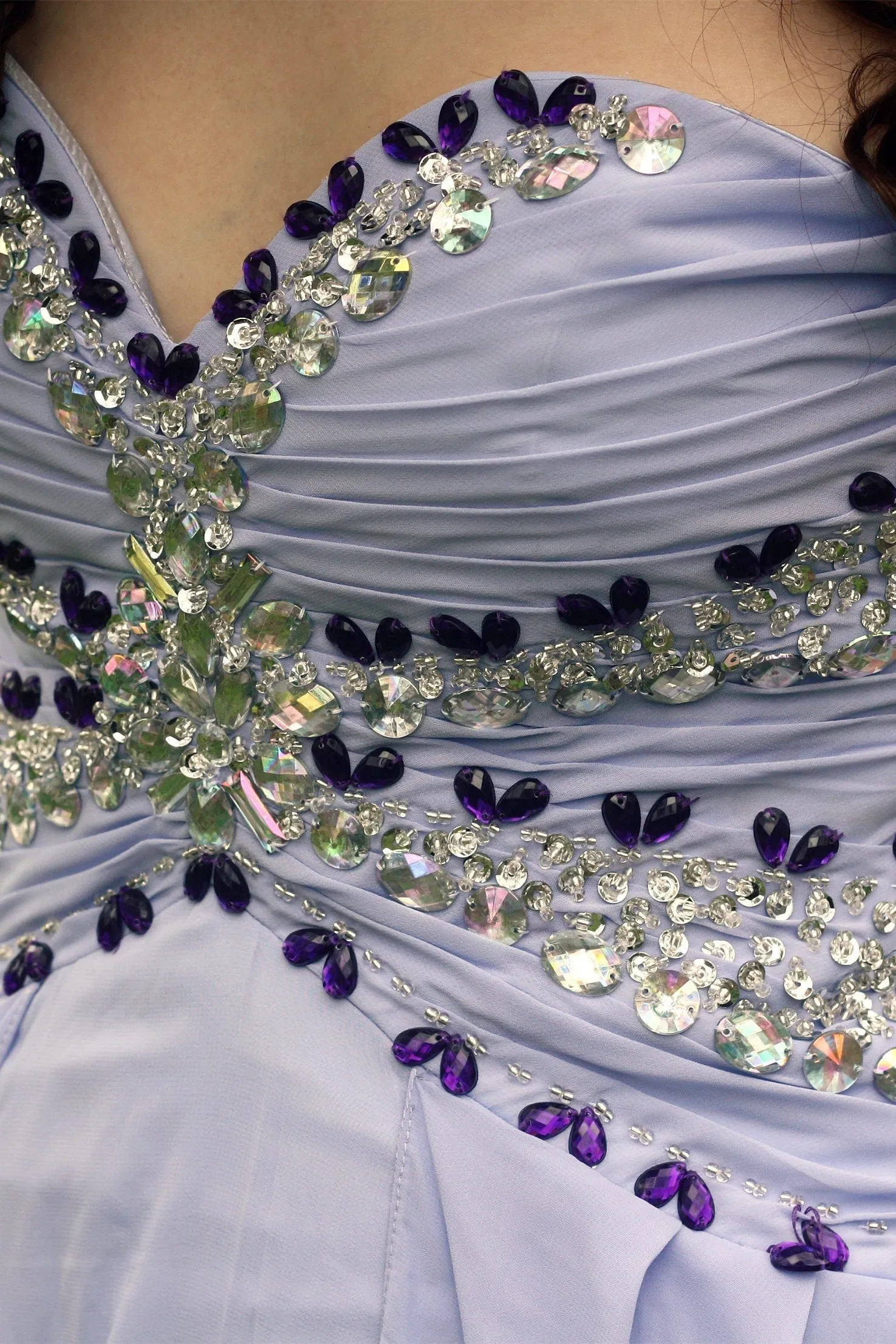 A-line Sweetheart Floor Length Chiffon Rhinestone Prom Dress