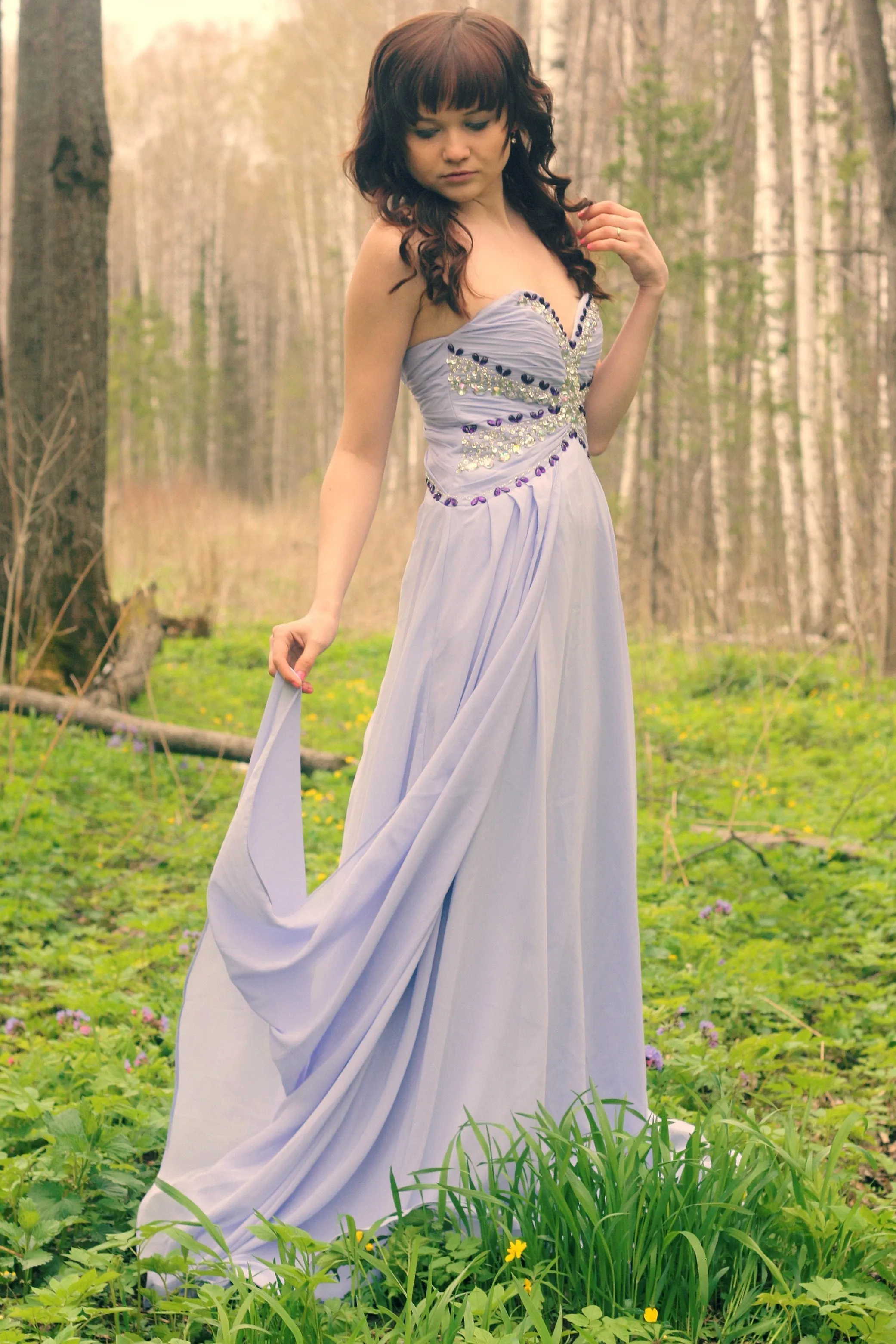 A-line Sweetheart Floor Length Chiffon Rhinestone Prom Dress