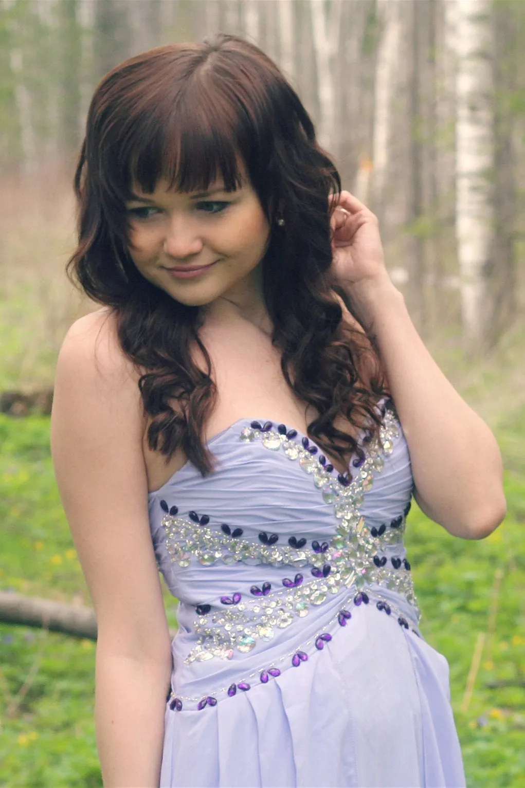 A-line Sweetheart Floor Length Chiffon Rhinestone Prom Dress