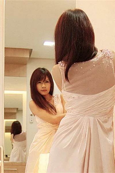 A-line Wide Strap V-neck Floor Length Chiffon Beaded Prom Dress