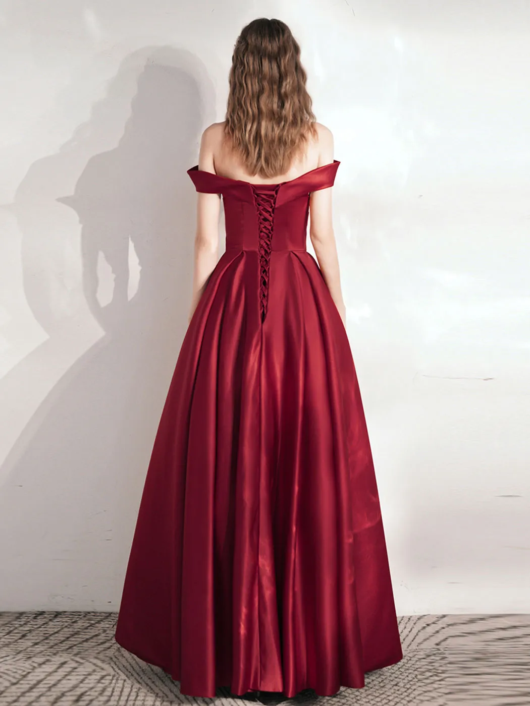 Aline Off Shoulder Burgundy Long Prom Dresses, Burgundy Long Formal Bridesmaid Dresses