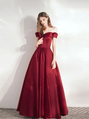 Aline Off Shoulder Burgundy Long Prom Dresses, Burgundy Long Formal Bridesmaid Dresses