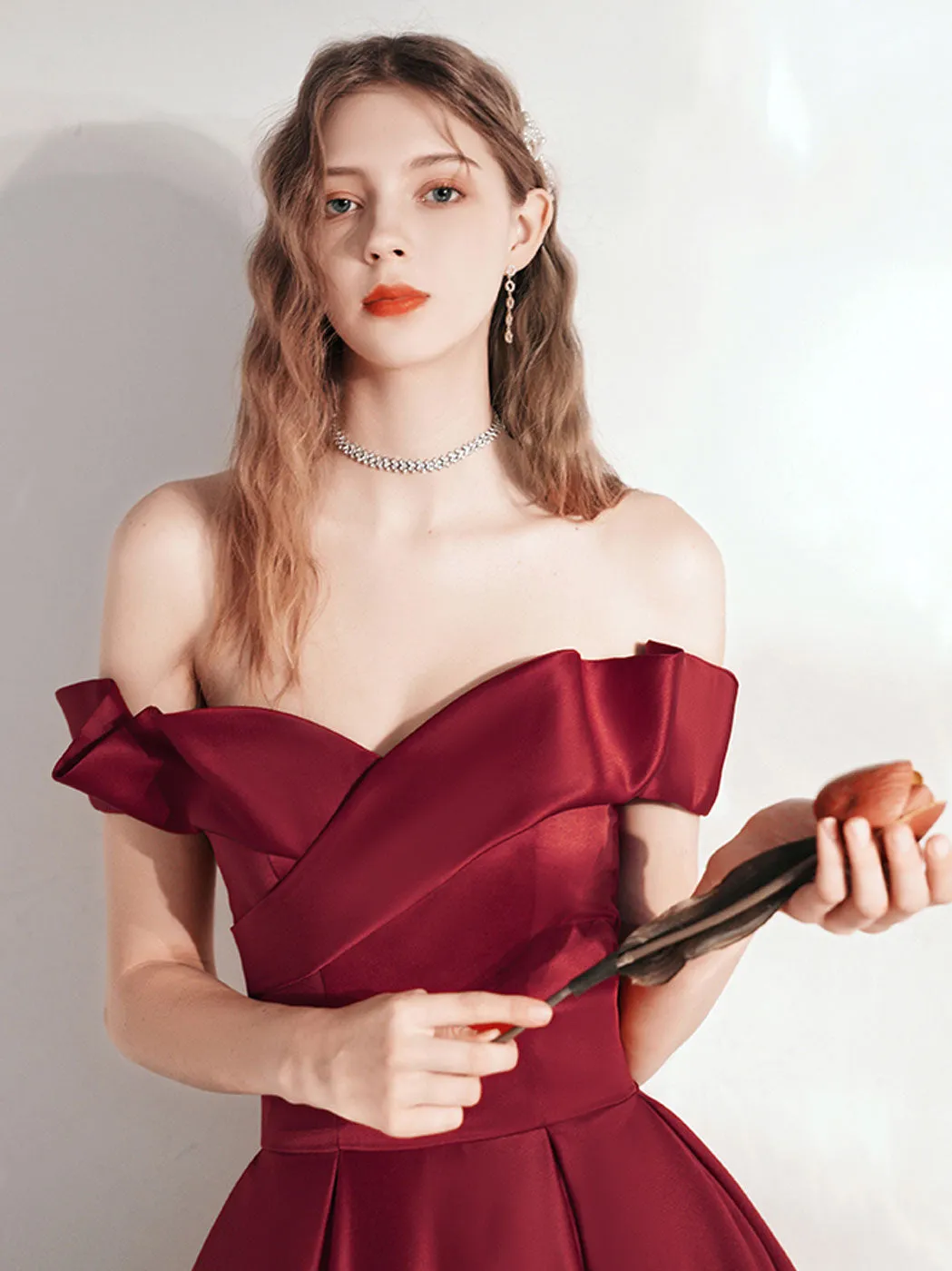 Aline Off Shoulder Burgundy Long Prom Dresses, Burgundy Long Formal Bridesmaid Dresses