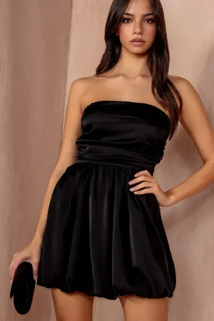 Aoife Black Satin Puffball Dress