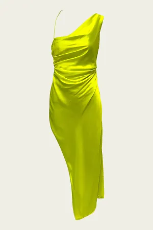 Asymmetrical Bardot Dress in Neon