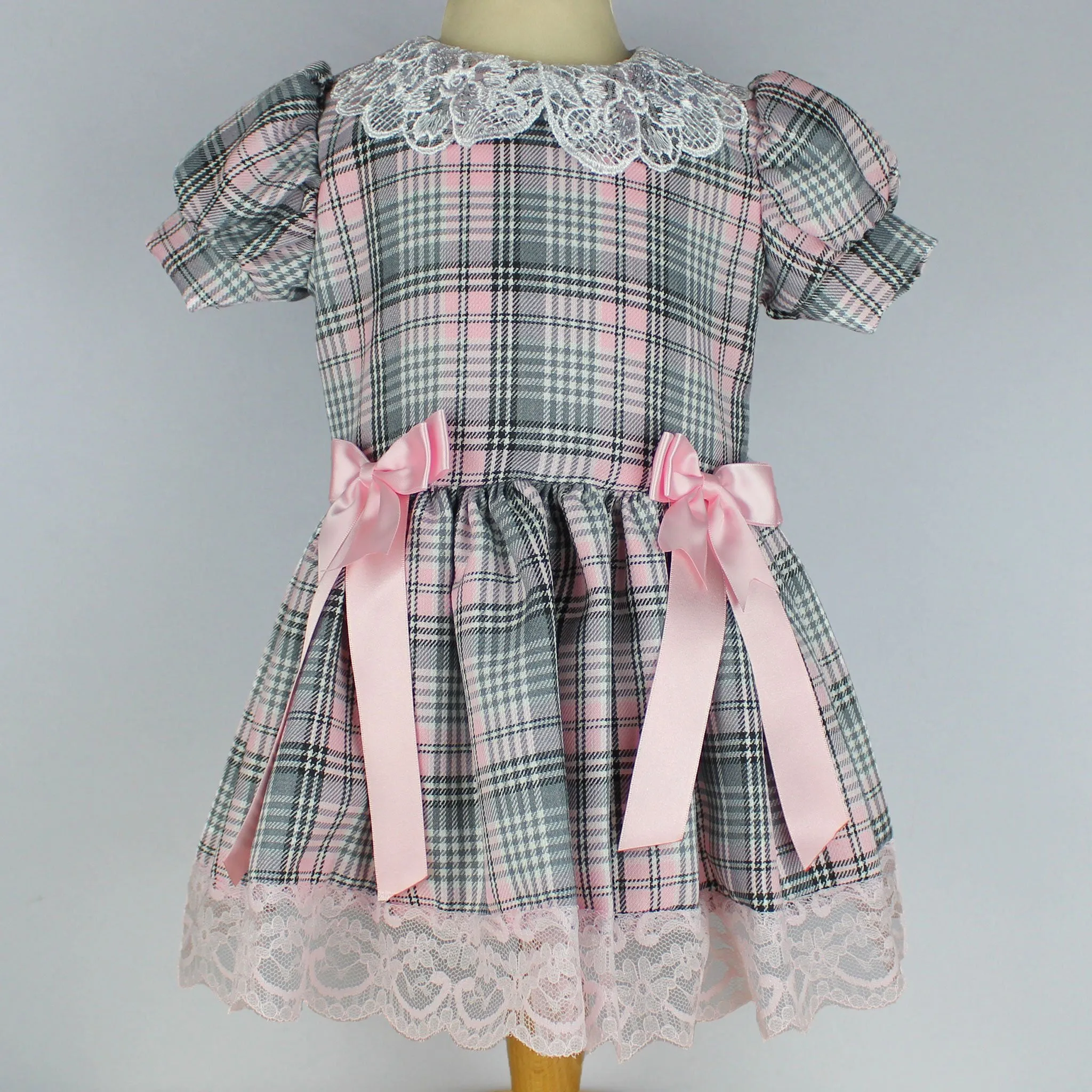Baby Girls Pink Tartan Dress with Pink bows