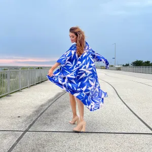 Bamboo Leaf Blue Summer Silk Kimono