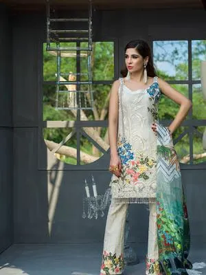 Beautiful chiffon dress by crimson in cream white color with pure silk dopata Model#C 803