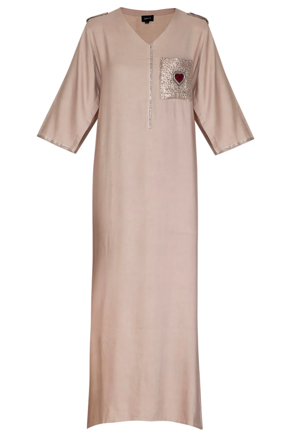 Beige Embroidered Kurta Dress