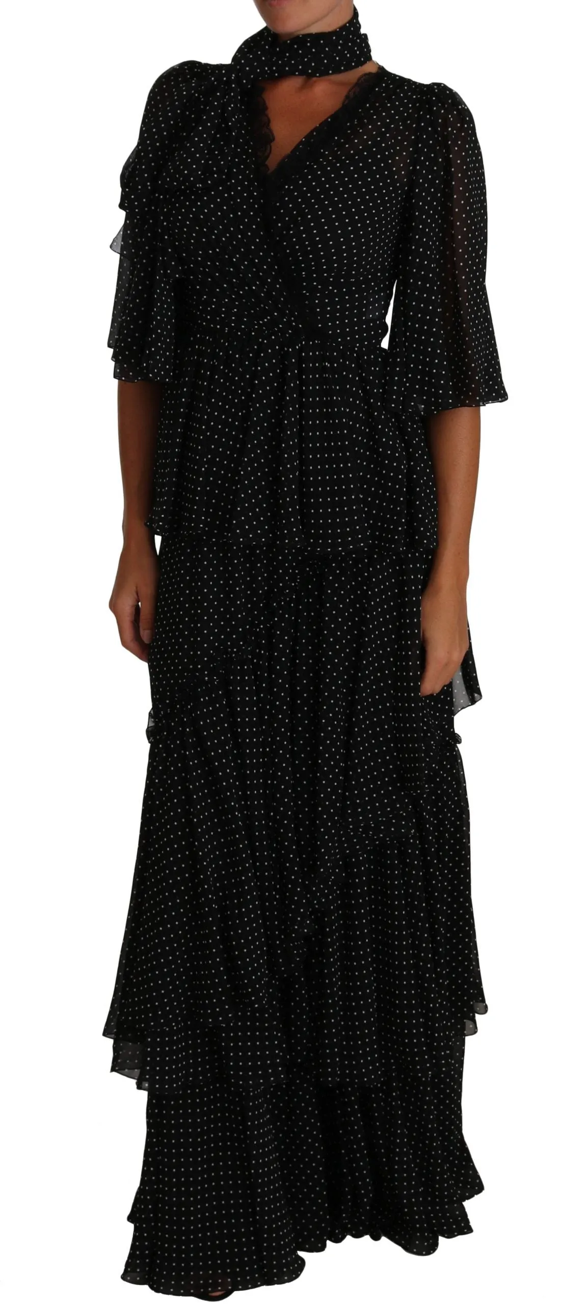 Black Ball Polka Dot Lace Ruffle Sartoria Dress