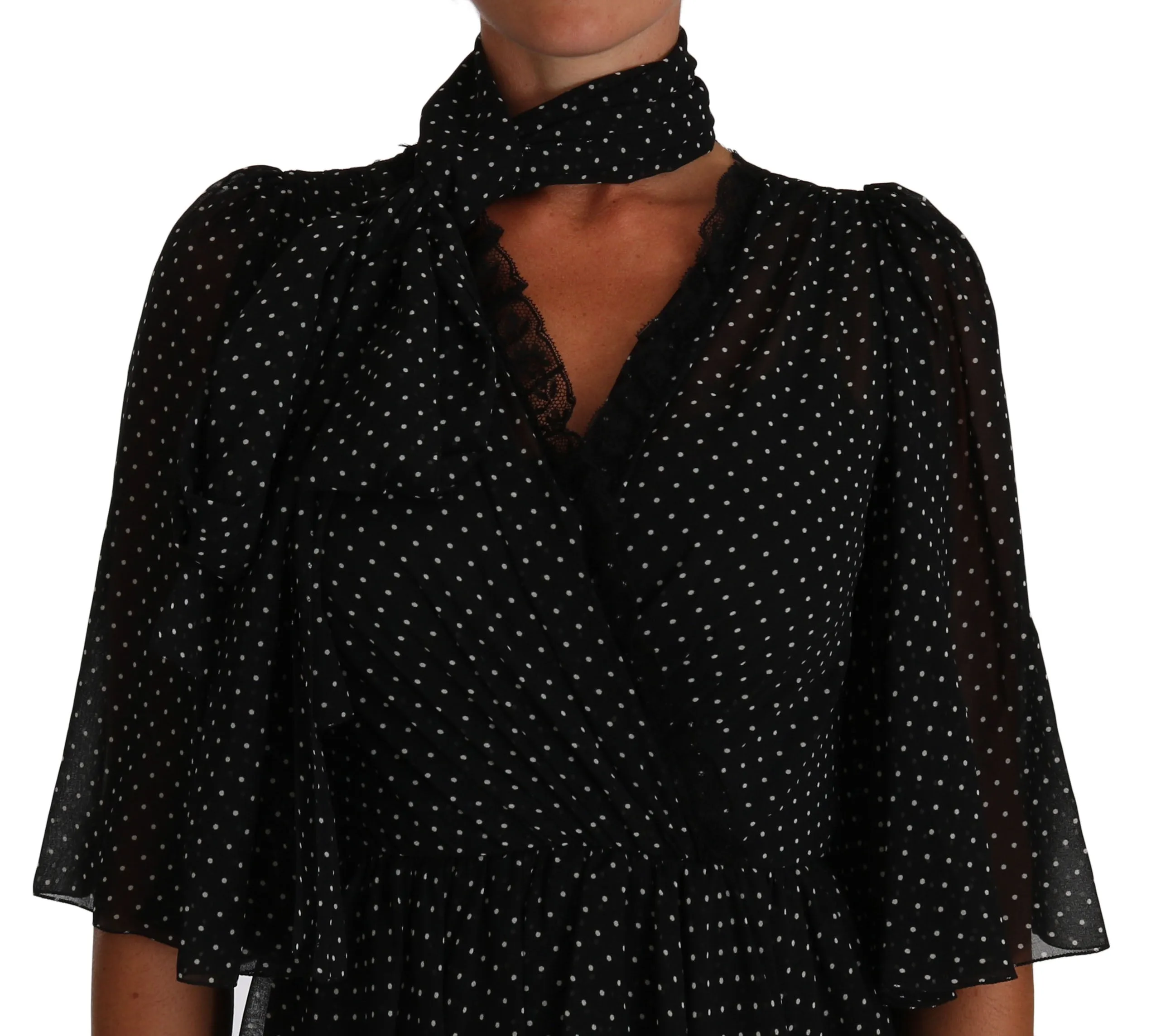 Black Ball Polka Dot Lace Ruffle Sartoria Dress