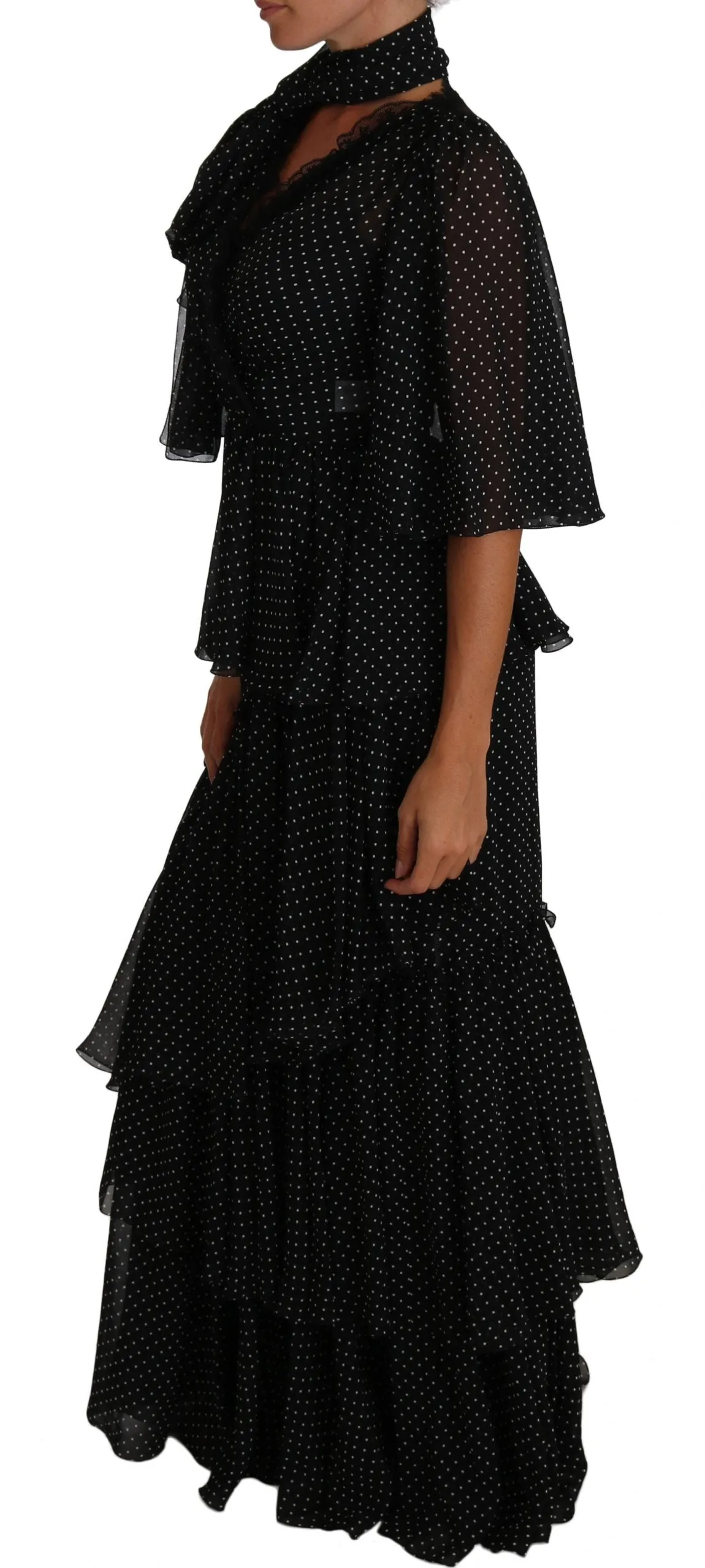 Black Ball Polka Dot Lace Ruffle Sartoria Dress