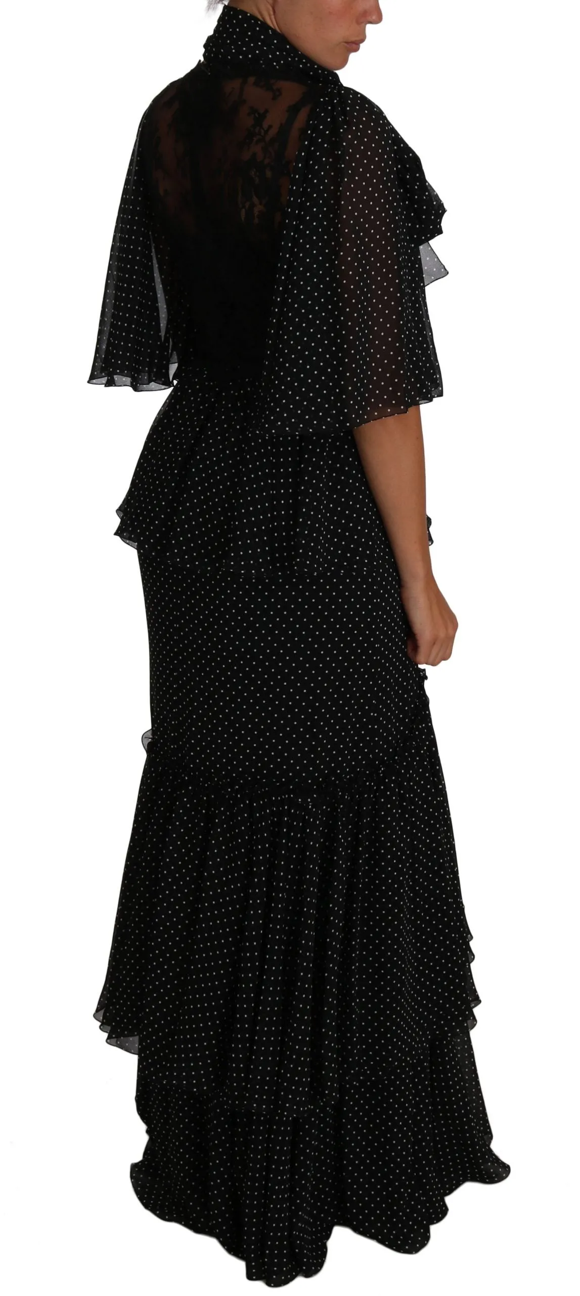 Black Ball Polka Dot Lace Ruffle Sartoria Dress