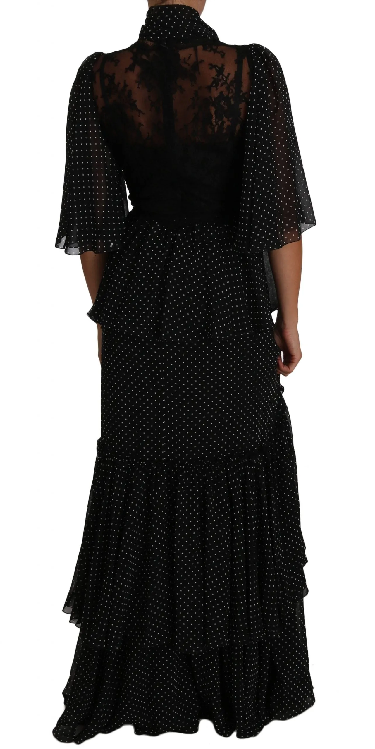 Black Ball Polka Dot Lace Ruffle Sartoria Dress