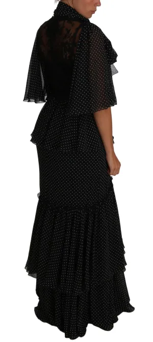 Black Ball Polka Dot Lace Ruffle Sartoria Dress