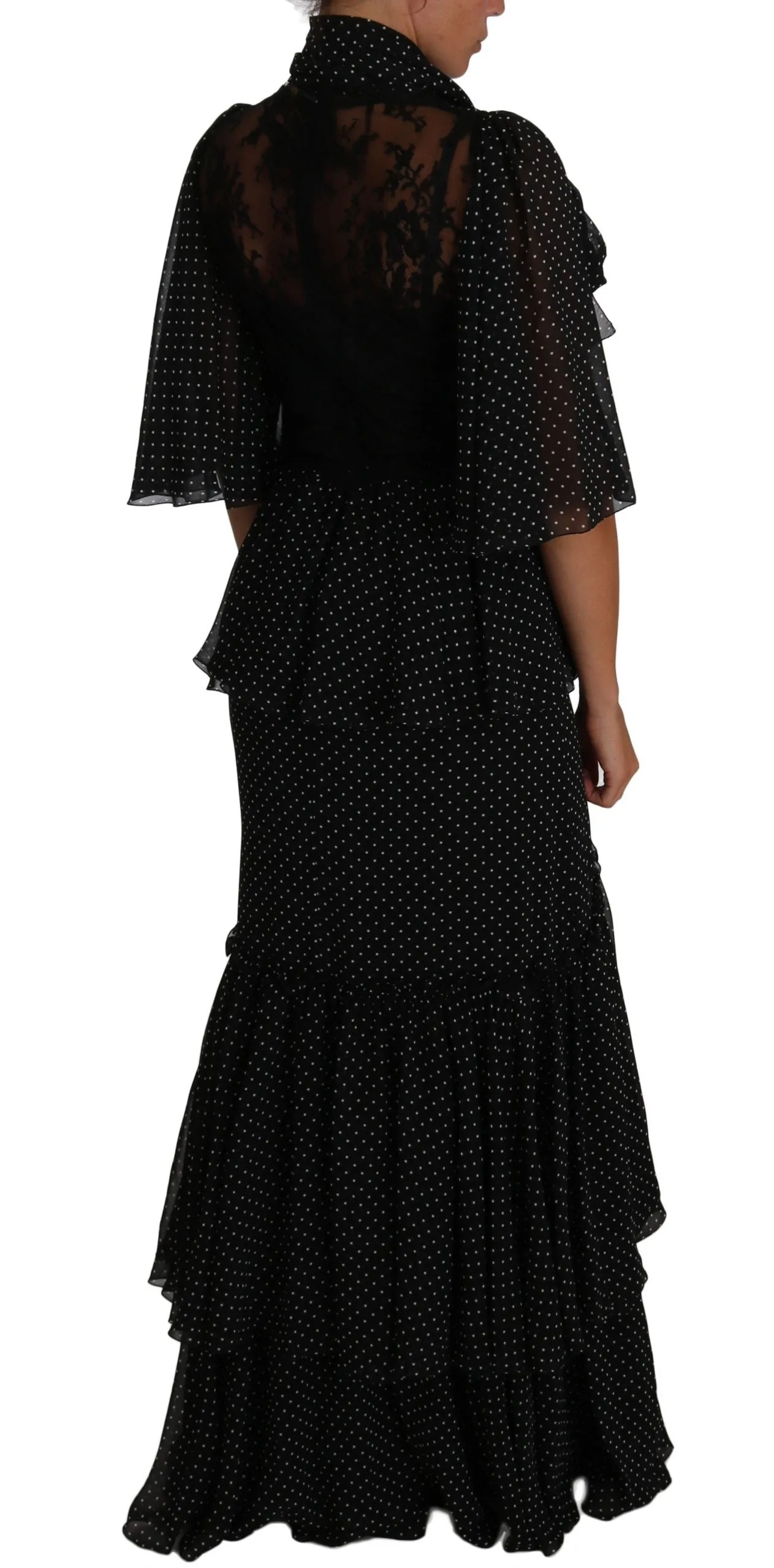 Black Ball Polka Dot Lace Ruffle Sartoria Dress