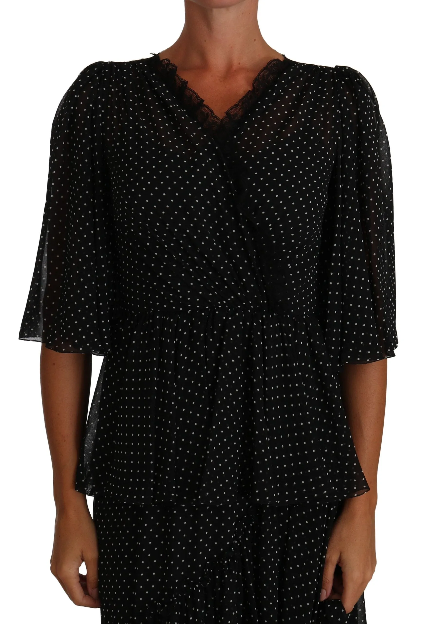 Black Ball Polka Dot Lace Ruffle Sartoria Dress