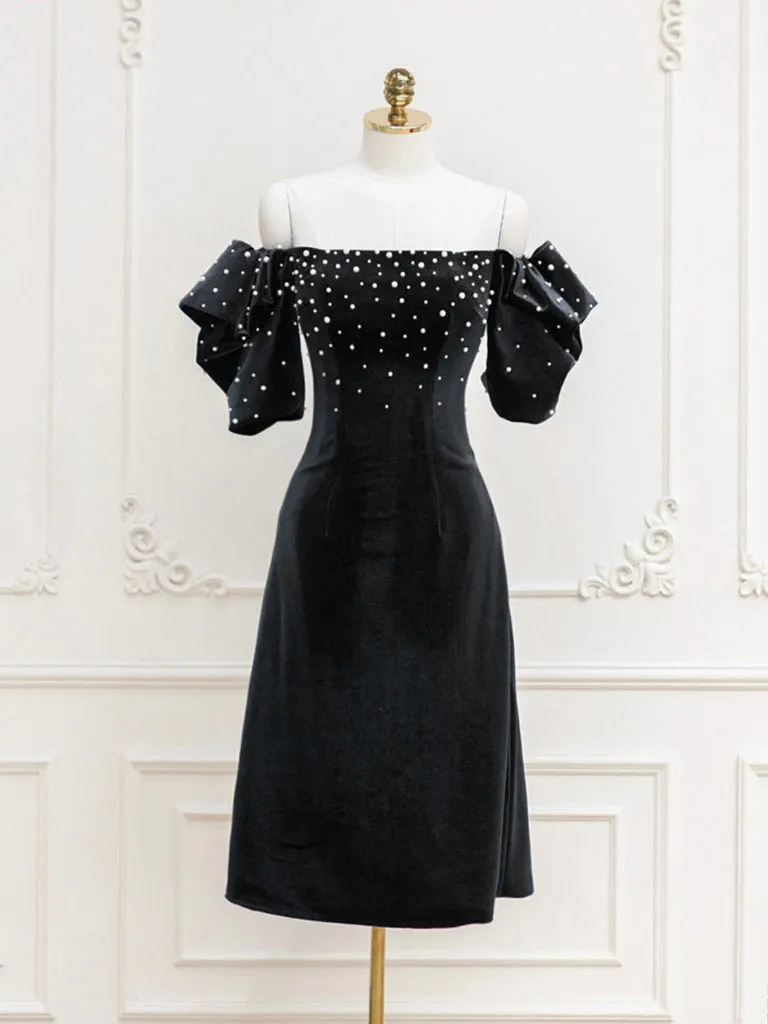 Black Velvet Short Prom Dress, Black Evening Dress