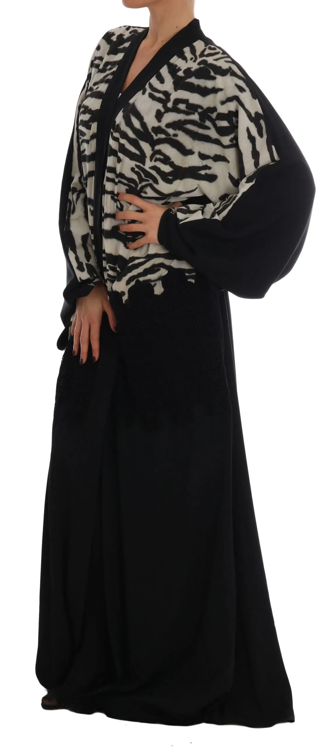 Black Zebra Kaftan Abaya Cape Silk Dress