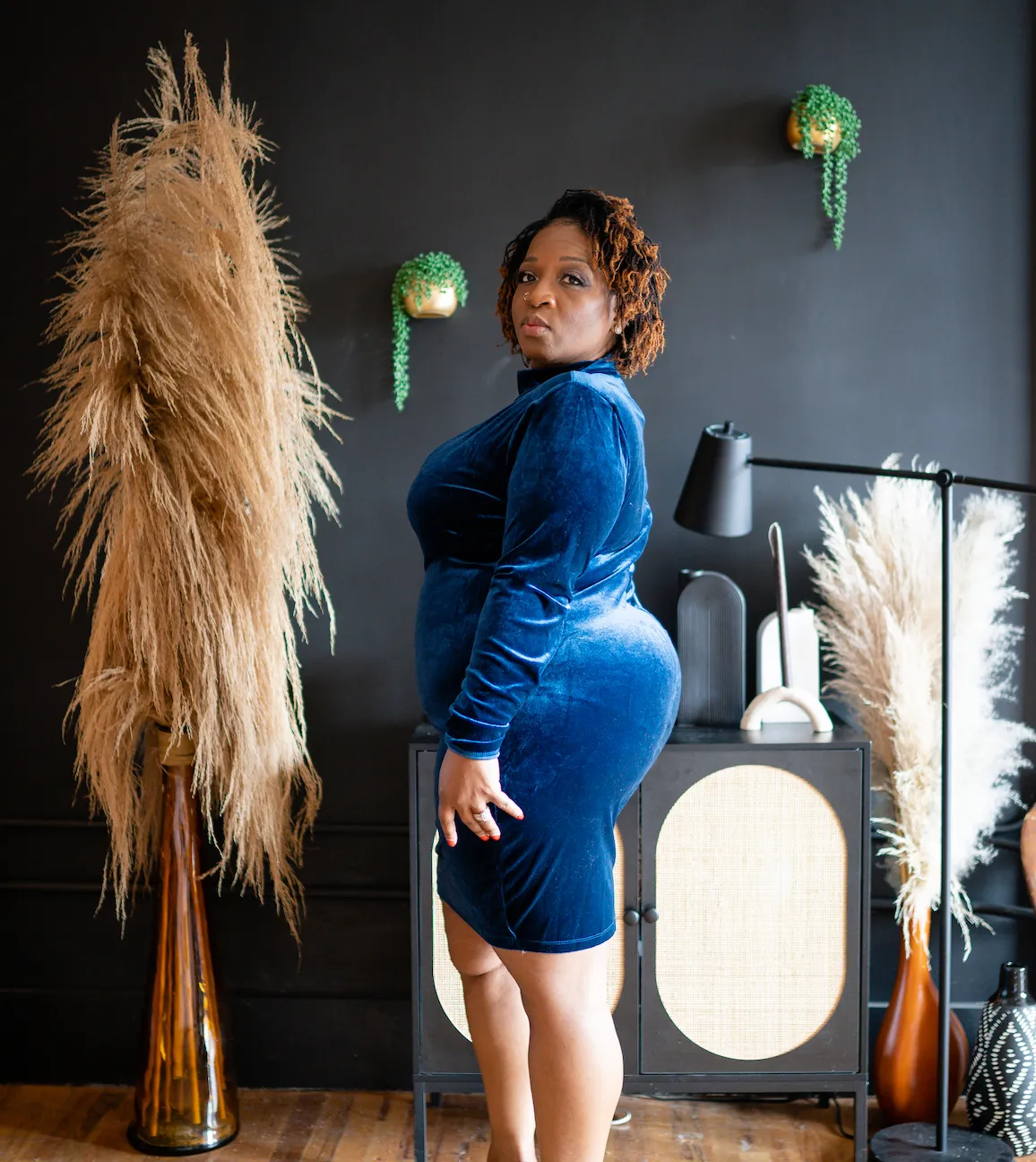 Blue Crushed Velvet Dress