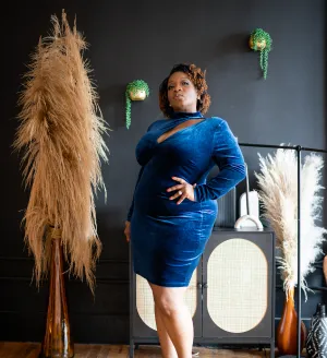 Blue Crushed Velvet Dress