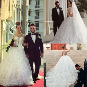 boho wedding dresses 2020 lace appliqué long sleeve elegant princess white wedding ball gown