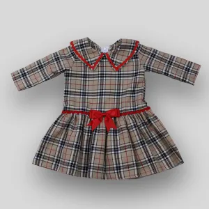 Brown Tartan Dress with Long Sleeves