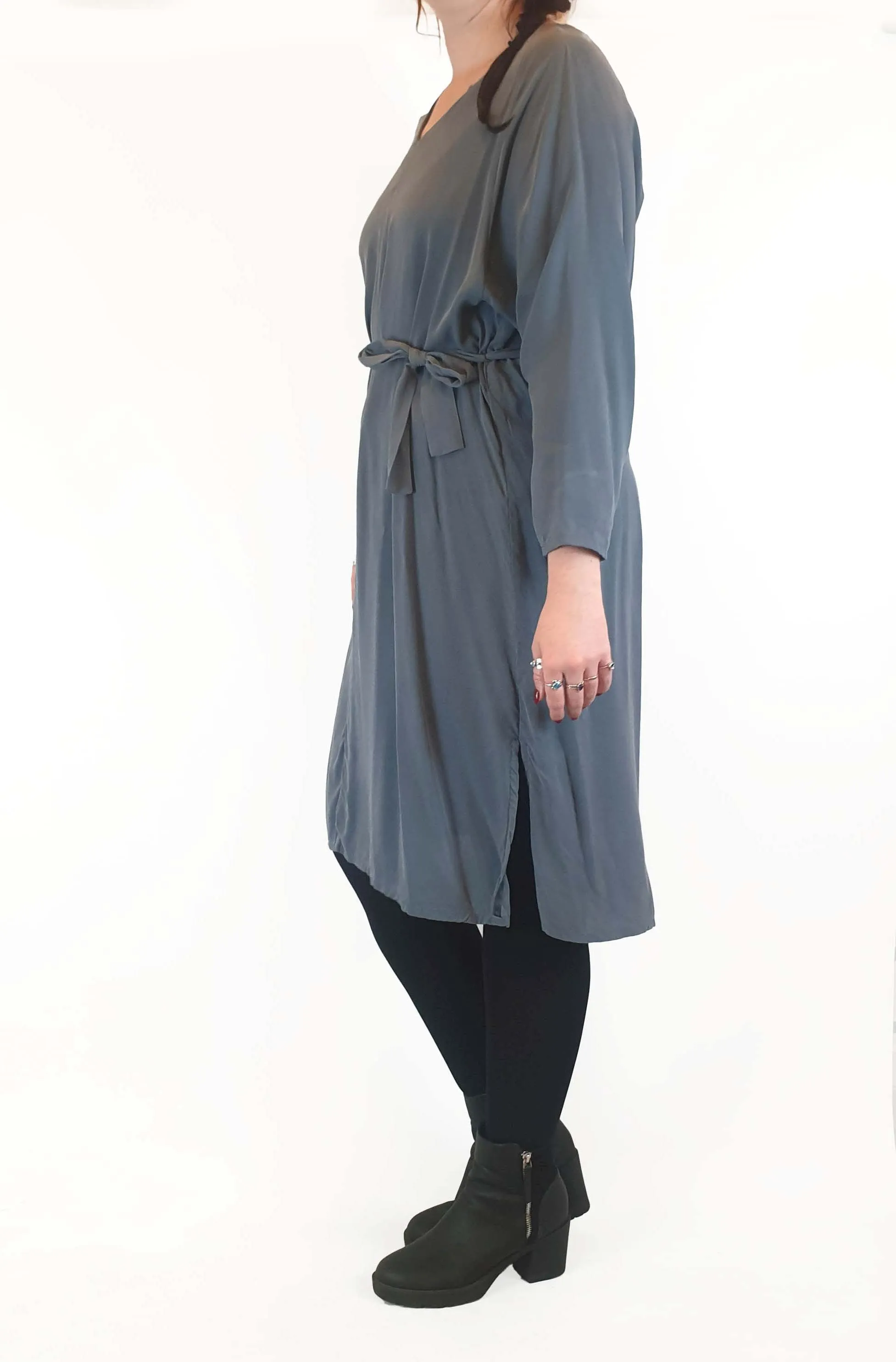 Bul 100% silk dark grey blue long sleeve dress size 12