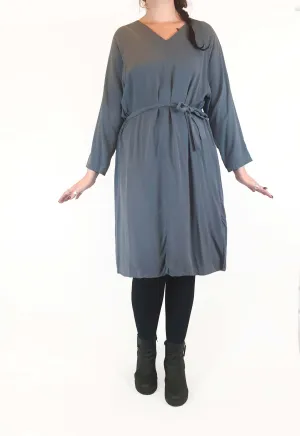 Bul 100% silk dark grey blue long sleeve dress size 12