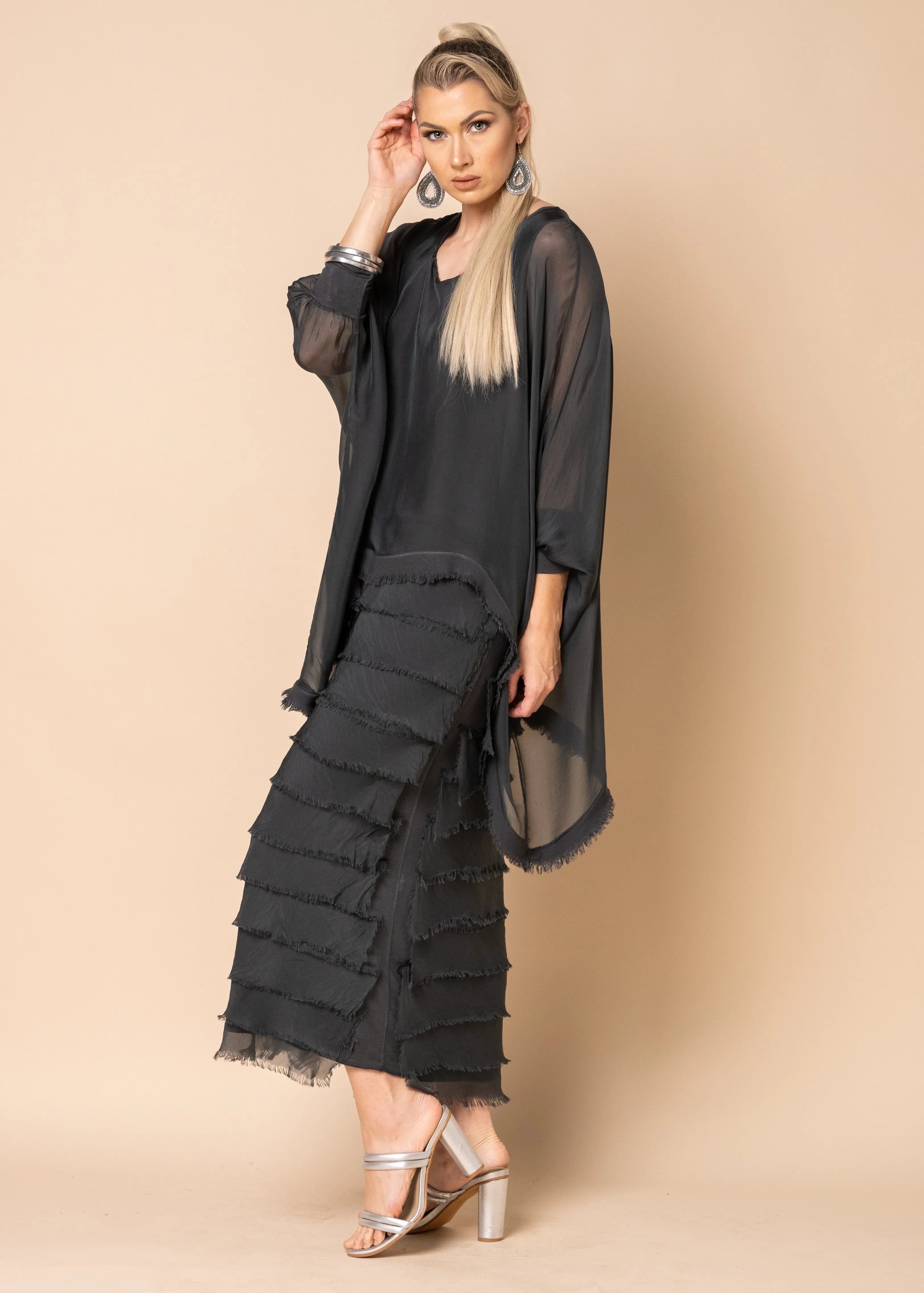 Candie Silk Dress in Granite