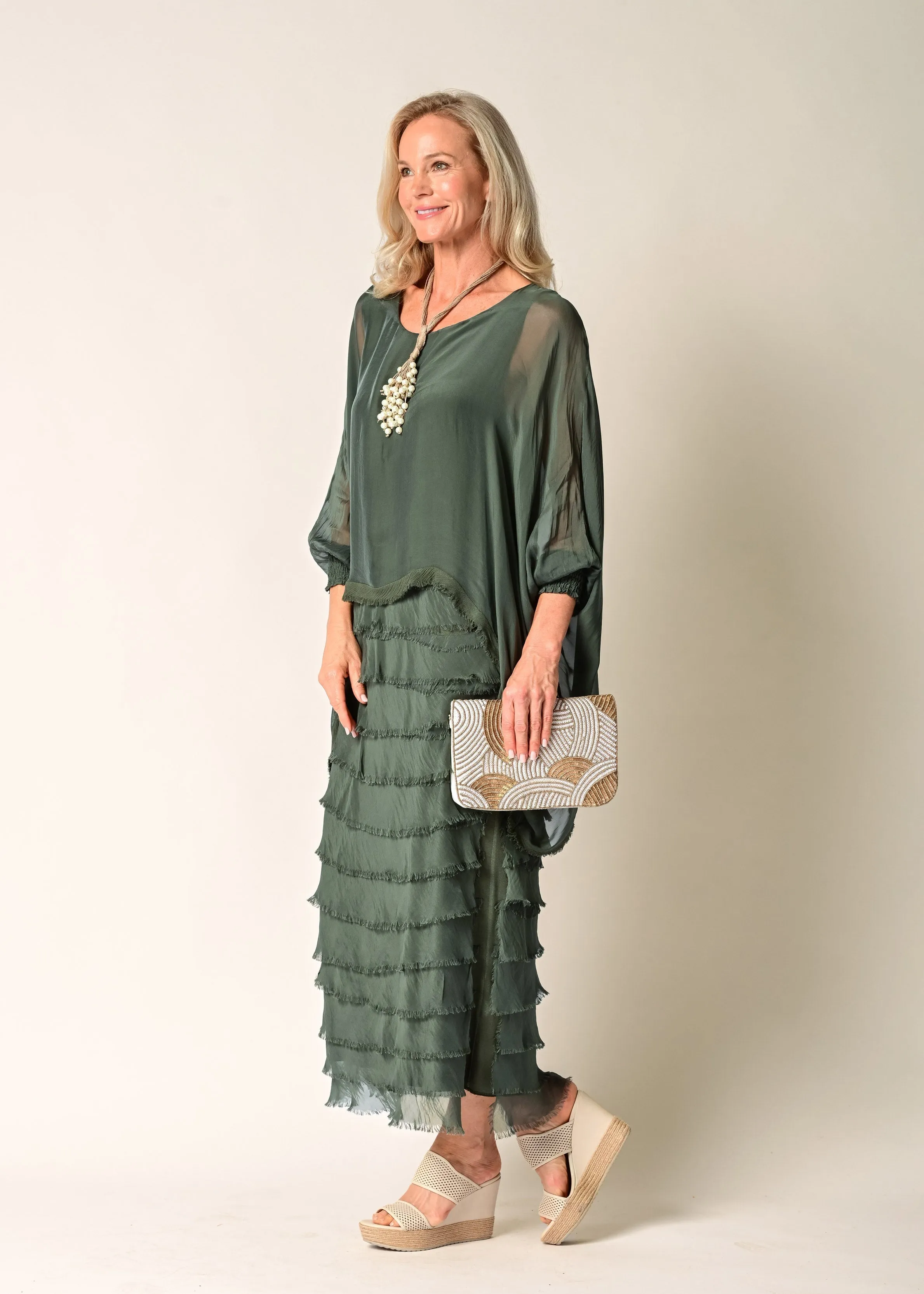 Candie Silk Dress in Khaki