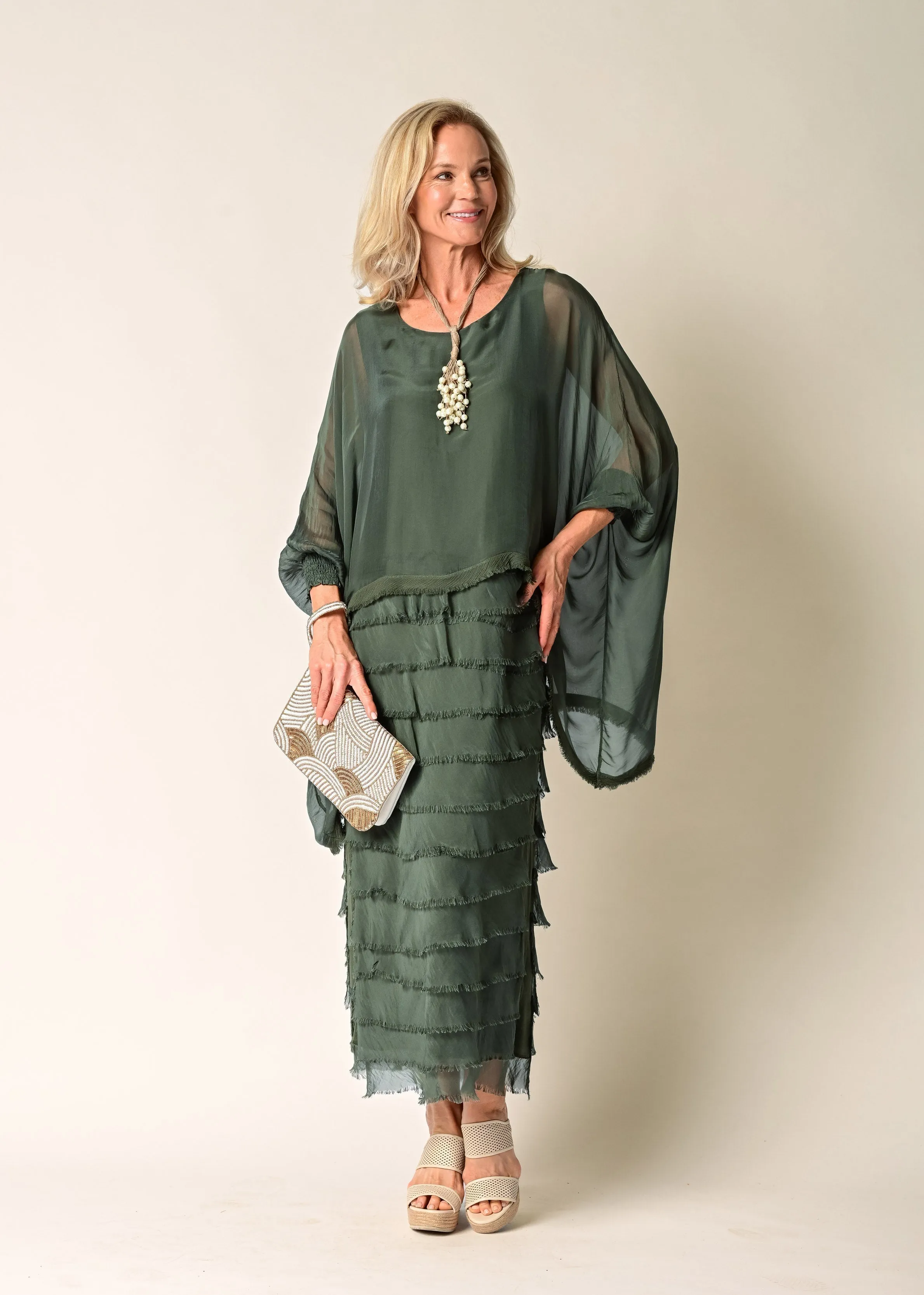 Candie Silk Dress in Khaki