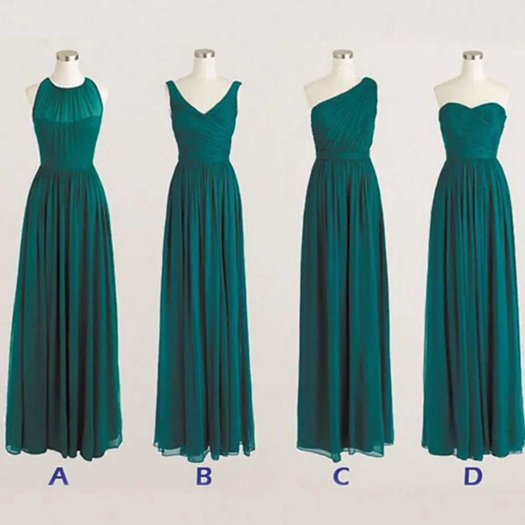 Cheap Simple Mismatched Styles Chiffon Long Teal Green Bridesmaid Dresses, BG51059