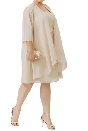 Chiffon 2 Pieces Spaghetti Straps Knee Length Mother of The Bride Dresses