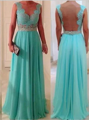Chiffon Sleeveless V-neck Backless Bridesmaid Dresses Floor Length With Beading
